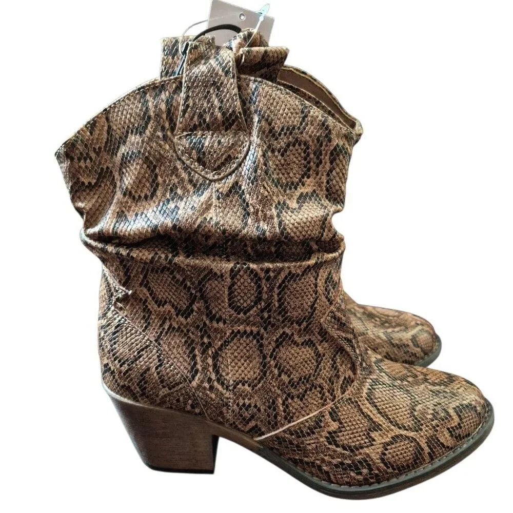 Western Cowgirl 9 Snakeskin Slouch Ankle Booties Brown Rodeo Boots Canyon Trails